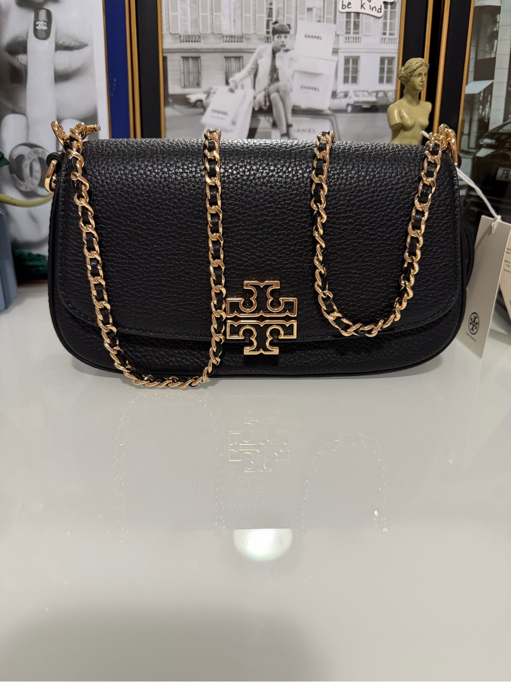 Authentic NWT Tory burch Black Leather Crossbody/shoulder bag with two strap.